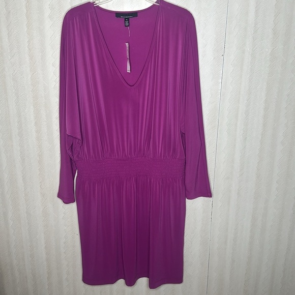 🔥 🆕 WHITE HOUSE BLACK MARKET Kimono Sleeve Smocked Waist Dress SIZE XL - Picture 5 of 7